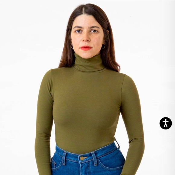 Deadstock American Apparel Turtleneck Bodysuit in Olive Green Medium - Picture 1 of 3